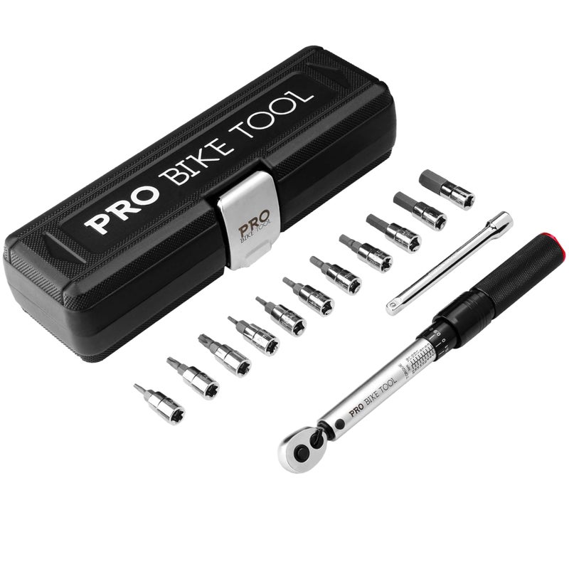 PRO BIKE TOOL Adjustable Torque Wrench Set - High-Precision 1/4 Wrench with 2-20 Nm Range - Complete Bike Tool Kit with Hex, Torx Bits, and Case for Easy Storage - Image 1